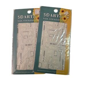 5DART Nail Stickers Love Floral Design White Embossed Nail Art Decals 2 Pack